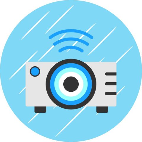 Drawing of a projector with wifi symbol on top